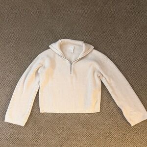 H&M Cream Ribbed Half-Zip Turtleneck Sweater